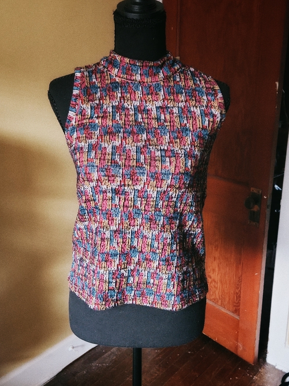 Mock Neck Multicolor Ribbed Knit Tank Top